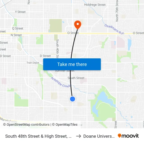South 48th Street & High Street, NW to Doane University map