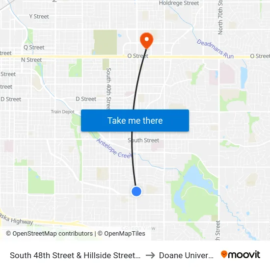 South 48th Street & Hillside Street, SW to Doane University map