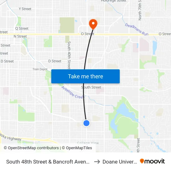 South 48th Street & Bancroft Avenue, NW to Doane University map