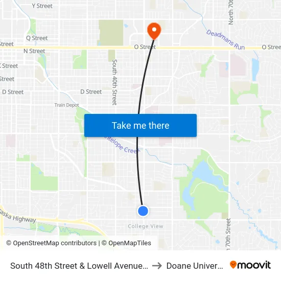 South 48th Street & Lowell Avenue, NW to Doane University map