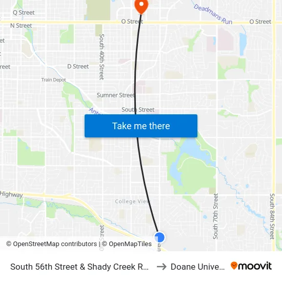 South 56th Street & Shady Creek Road, NW to Doane University map