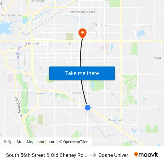 South 56th Street & Old Cheney Road, SW to Doane University map