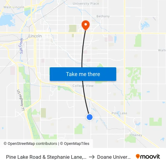 Pine Lake Road & Stephanie Lane, NE to Doane University map