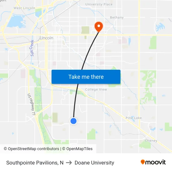 Southpointe Pavilions, N to Doane University map