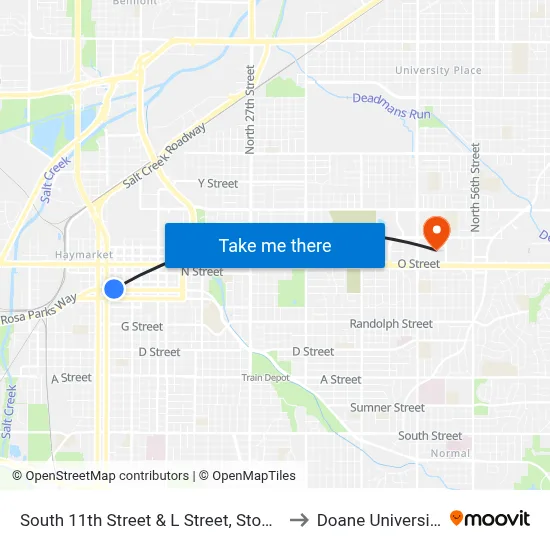 South 11th Street & L Street, Stop 2 to Doane University map