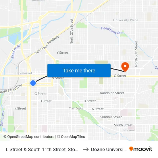 L Street & South 11th Street, Stop 3 to Doane University map