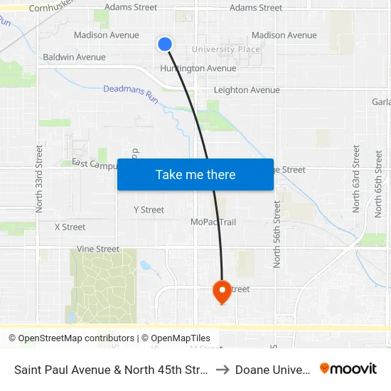 Saint Paul Avenue & North 45th Street, NE to Doane University map