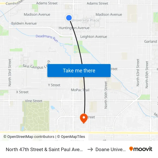 North 47th Street & Saint Paul Avenue, NW to Doane University map