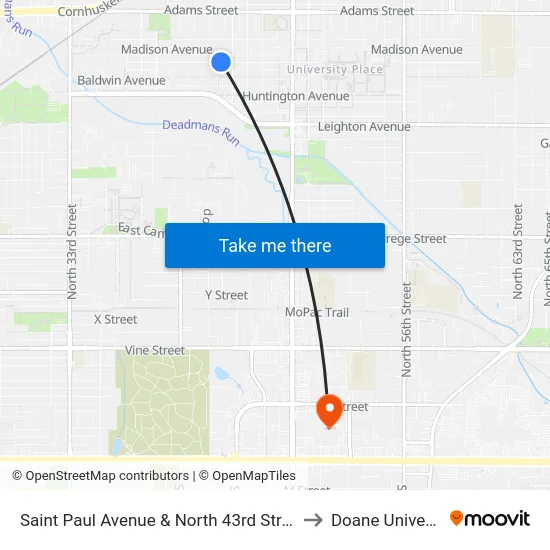 Saint Paul Avenue & North 43rd Street, NE to Doane University map