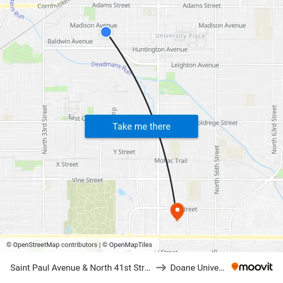 Saint Paul Avenue & North 41st Street, NE to Doane University map