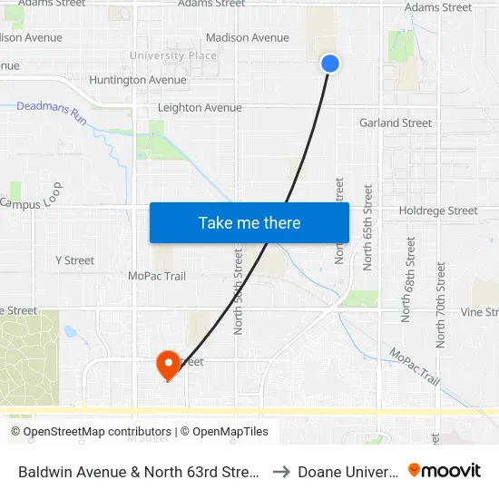 Baldwin Avenue & North 63rd Street, NW to Doane University map