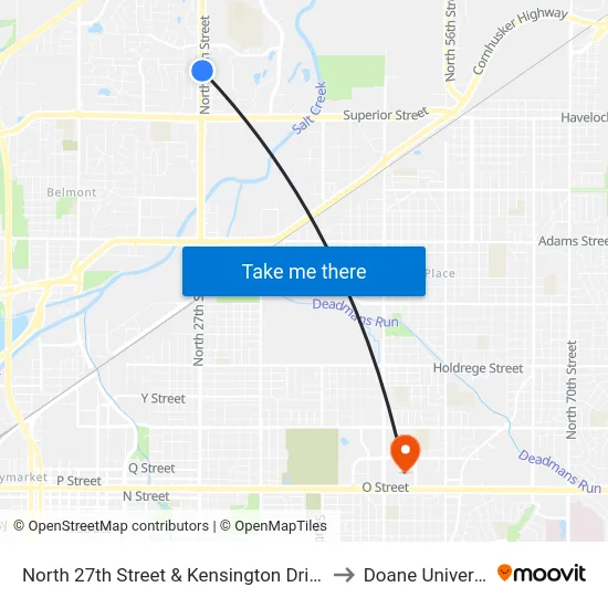 North 27th Street & Kensington Drive, NE to Doane University map