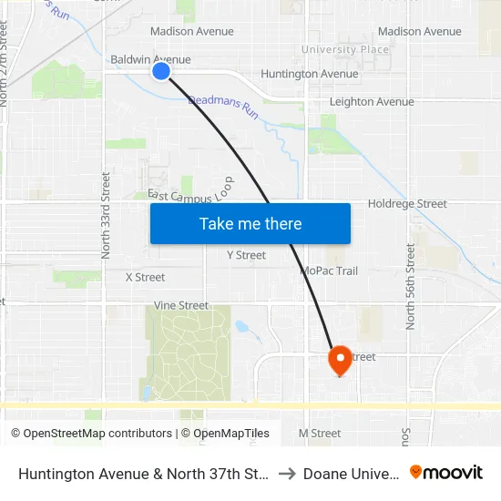 Huntington Avenue & North 37th Street, NE to Doane University map