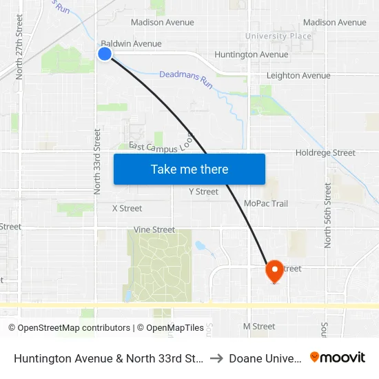 Huntington Avenue & North 33rd Street, Se to Doane University map