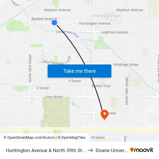 Huntington Avenue & North 39th Street, N to Doane University map