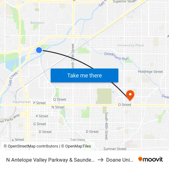 N Antelope Valley Parkway & Saunders Avenue, NE to Doane University map