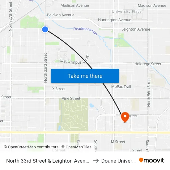 North 33rd Street & Leighton Avenue, Se to Doane University map