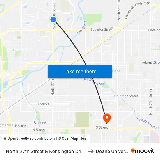 North 27th Street & Kensington Drive, SW to Doane University map