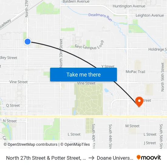 North 27th Street & Potter Street, Se to Doane University map