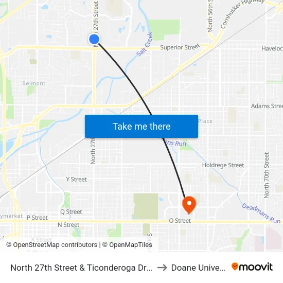 North 27th Street & Ticonderoga Drive, NW to Doane University map
