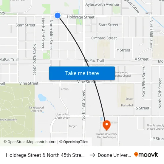 Holdrege Street & North 45th Street, NW to Doane University map