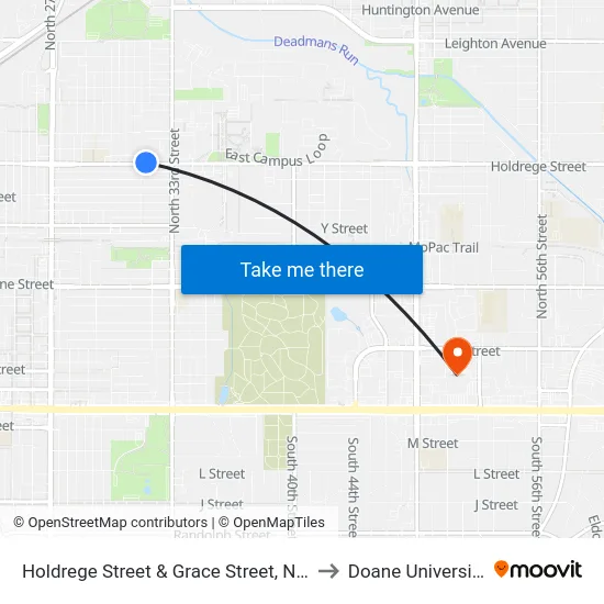 Holdrege Street & Grace Street, NW to Doane University map