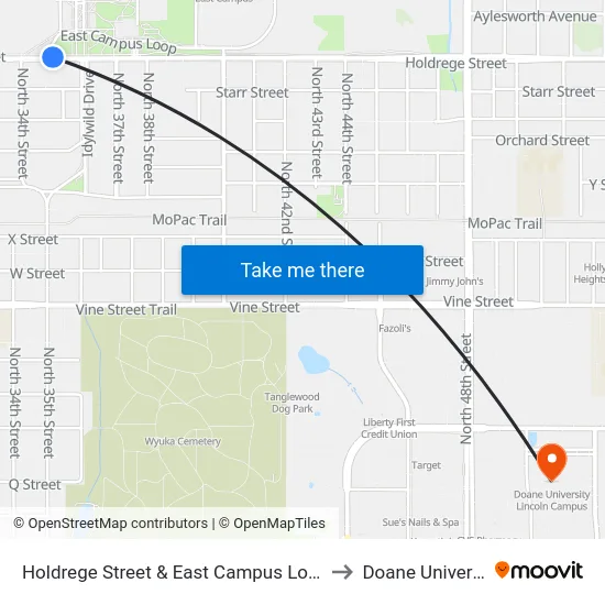 Holdrege Street & East Campus Loop, NE to Doane University map