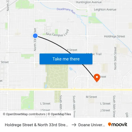 Holdrege Street & North 33rd Street, NE to Doane University map