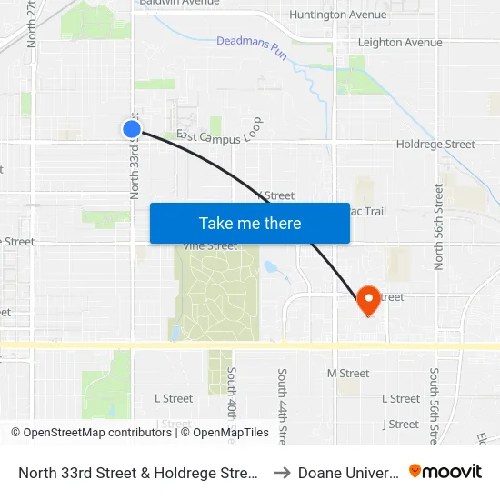 North 33rd Street & Holdrege Street, NW to Doane University map