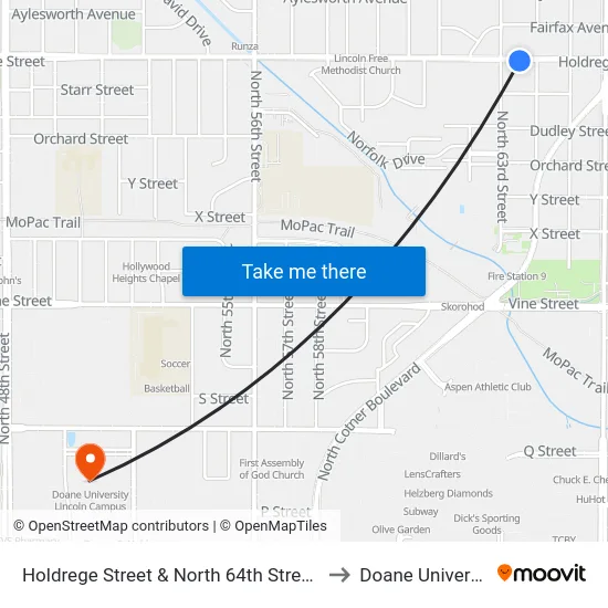 Holdrege Street & North 64th Street, Se to Doane University map