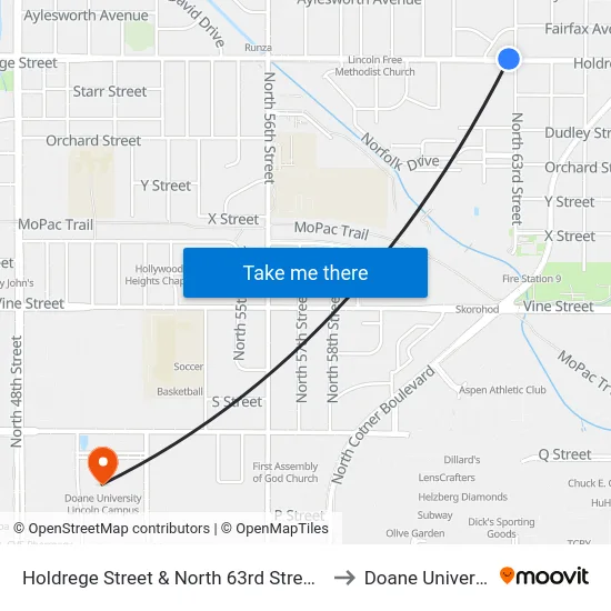 Holdrege Street & North 63rd Street, NW to Doane University map