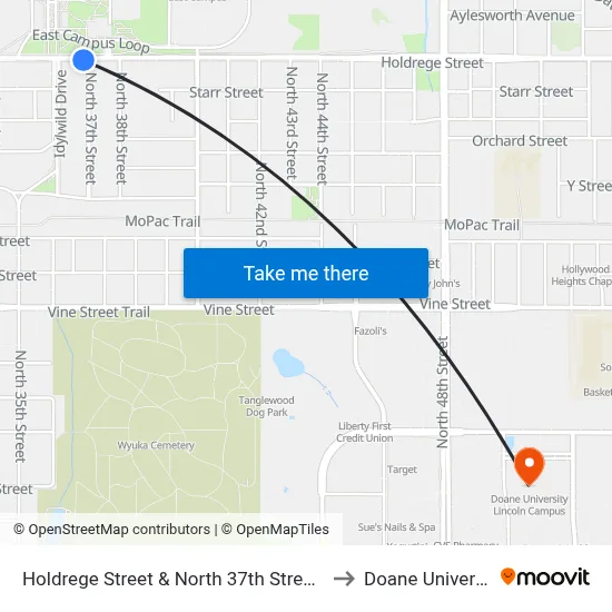 Holdrege Street & North 37th Street, SW to Doane University map