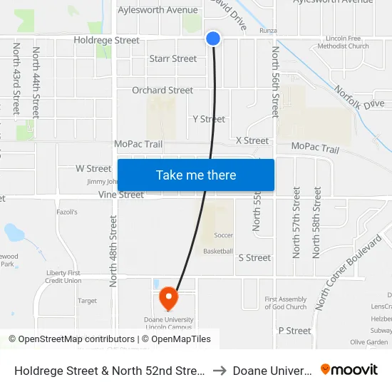 Holdrege Street & North 52nd Street, Se to Doane University map