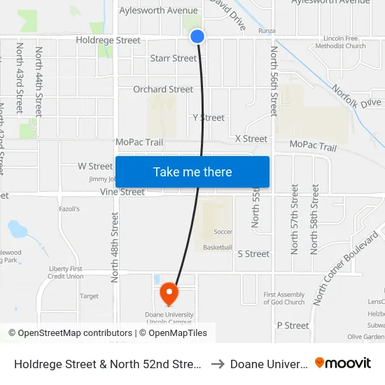 Holdrege Street & North 52nd Street, NW to Doane University map