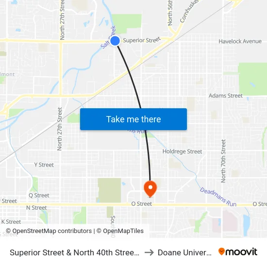 Superior Street & North 40th Street, NE to Doane University map