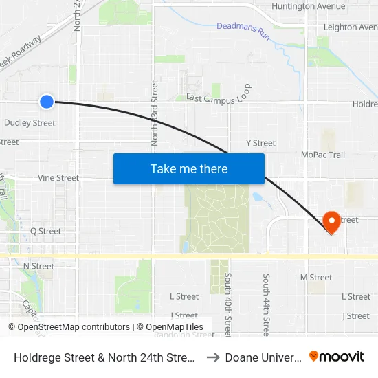 Holdrege Street & North 24th Street, NW to Doane University map