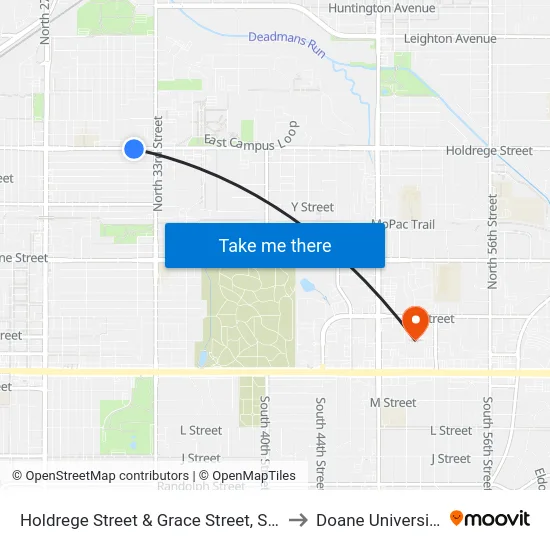 Holdrege Street & Grace Street, SW to Doane University map