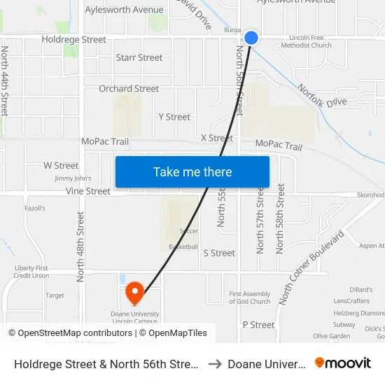 Holdrege Street & North 56th Street, Se to Doane University map