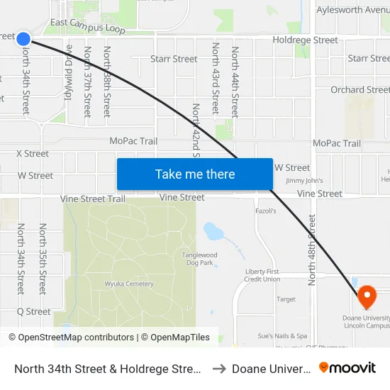 North 34th Street & Holdrege Street, SW to Doane University map