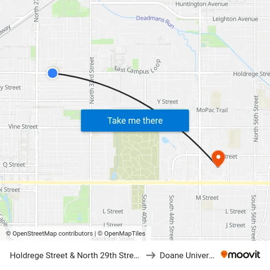 Holdrege Street & North 29th Street, Se to Doane University map