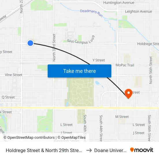 Holdrege Street & North 29th Street, NE to Doane University map