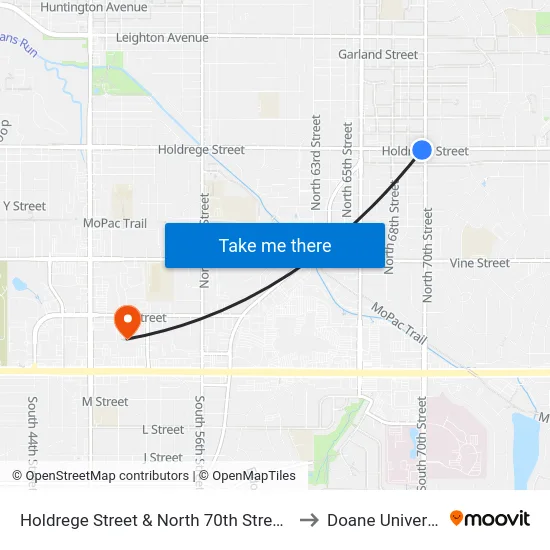 Holdrege Street & North 70th Street, SW to Doane University map