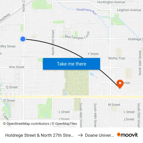 Holdrege Street & North 27th Street, SW to Doane University map