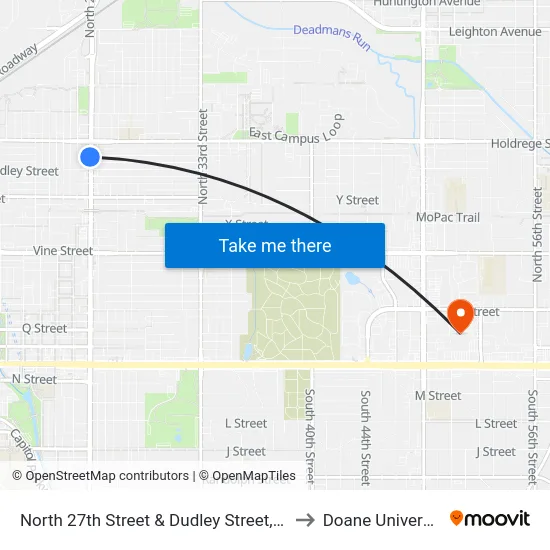 North 27th Street & Dudley Street, NW to Doane University map