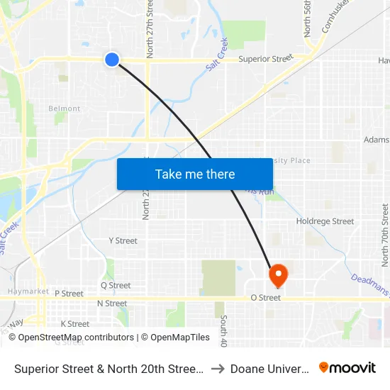 Superior Street & North 20th Street, NE to Doane University map
