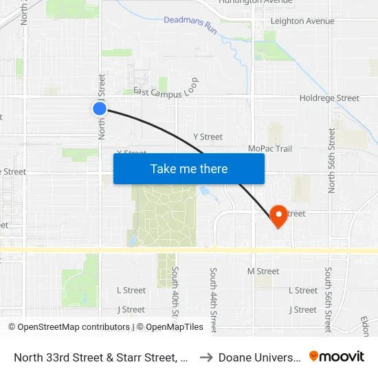 North 33rd Street & Starr Street, SW to Doane University map