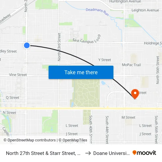 North 27th Street & Starr Street, NE to Doane University map
