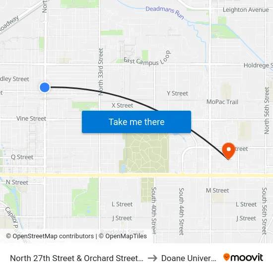North 27th Street & Orchard Street, SW to Doane University map