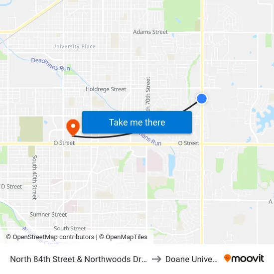 North 84th Street & Northwoods Drive, SW to Doane University map