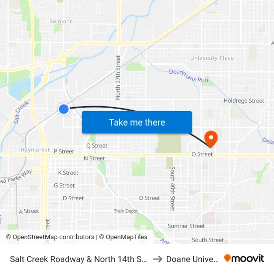 Salt Creek Roadway & North 14th Street, Se to Doane University map
